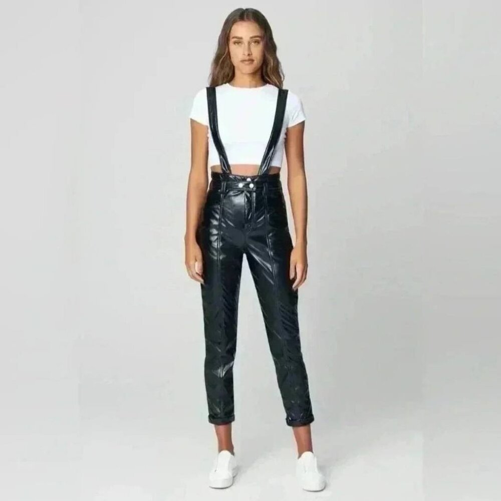 Blank NYC Other Worldly Overall Faux Leather Pants with Suspenders Size 28 NEW